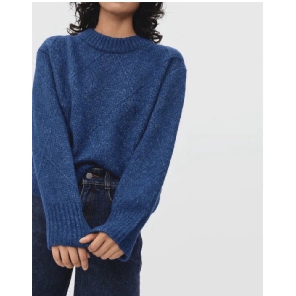 Everlane Diamond Stitch Cloud Mock Neck Alpaca Merino Wool Sweater Blue Sz XS